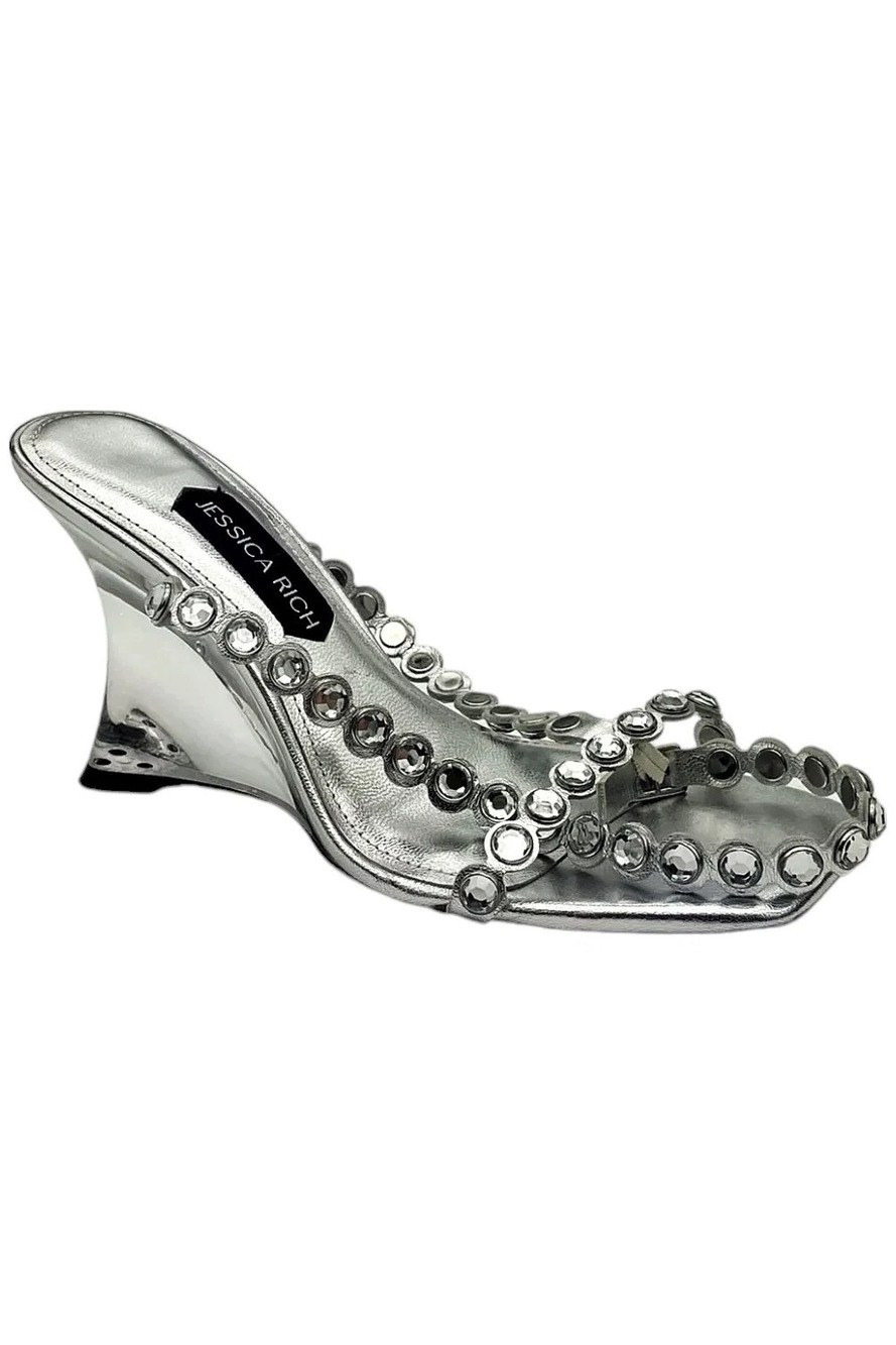 Jessica Rich Women's Diamond Embellished Strap Wedge Sandals Silver - Medium
